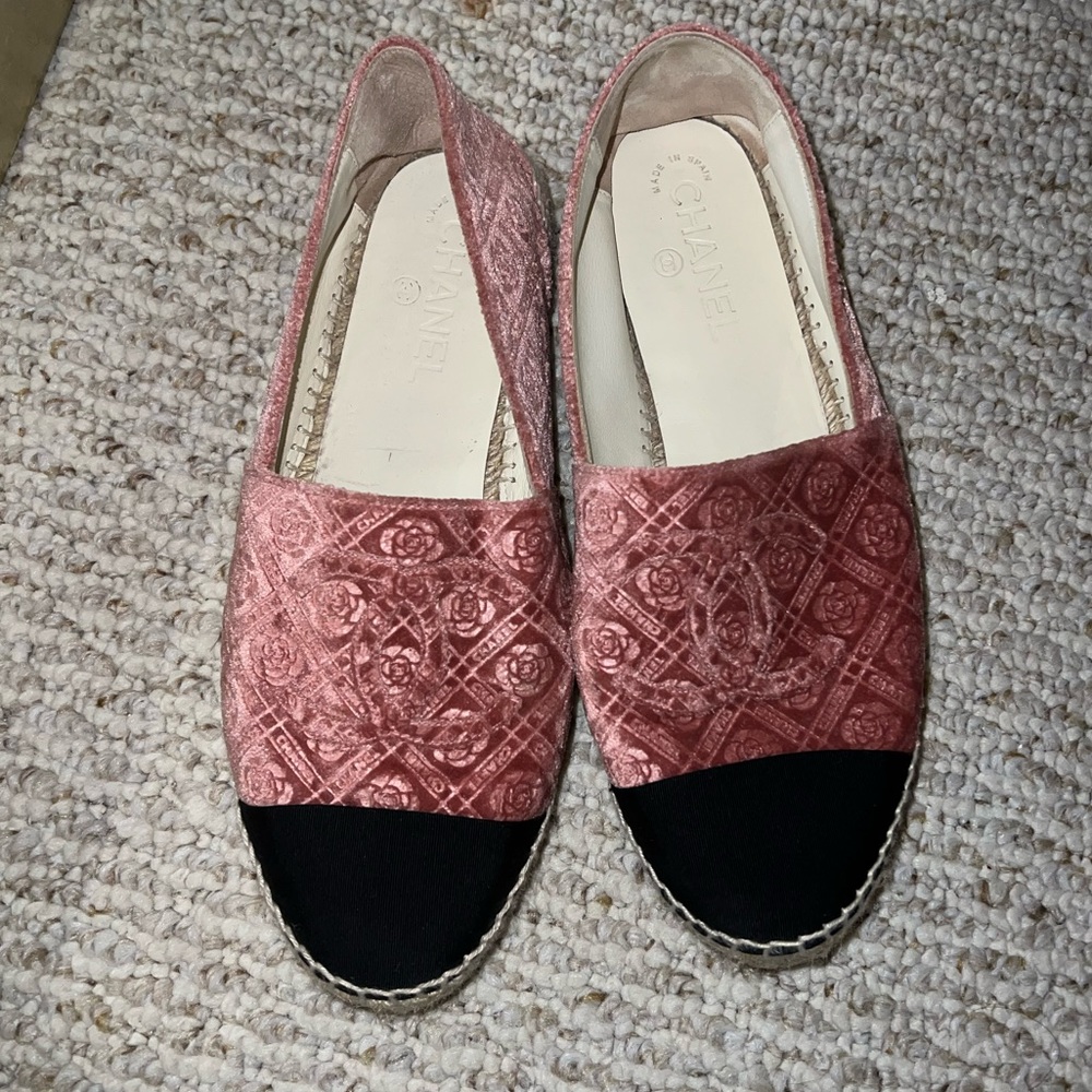 Chanel Pink Velvet Espadrilles